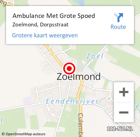 Locatie op kaart van de 112 melding: Ambulance Met Grote Spoed Naar Zoelmond, Dorpsstraat op 7 december 2015 07:06