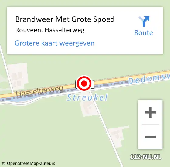 Locatie op kaart van de 112 melding: Brandweer Met Grote Spoed Naar Rouveen, Hasselterweg op 7 december 2015 08:08