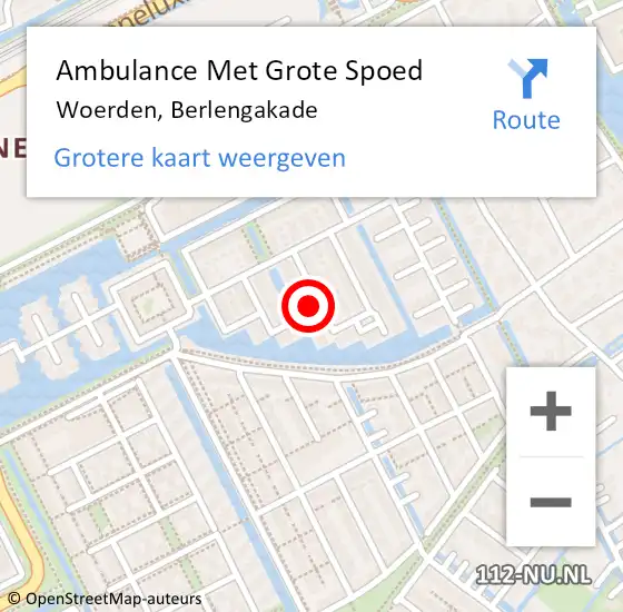 Locatie op kaart van de 112 melding: Ambulance Met Grote Spoed Naar Woerden, Berlengakade op 7 december 2015 08:16