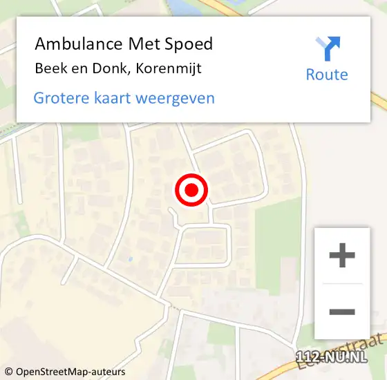 Locatie op kaart van de 112 melding: Ambulance Met Spoed Naar Beek en Donk, Korenmijt op 7 december 2015 11:39