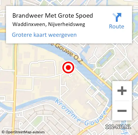 Locatie op kaart van de 112 melding: Brandweer Met Grote Spoed Naar Waddinxveen, Nijverheidsweg op 7 december 2015 12:09