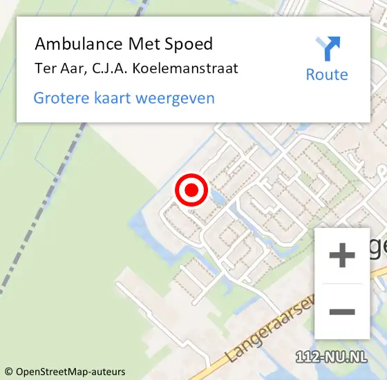 Locatie op kaart van de 112 melding: Ambulance Met Spoed Naar Ter Aar, C.J.A. Koelemanstraat op 7 december 2015 12:55