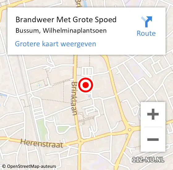 Locatie op kaart van de 112 melding: Brandweer Met Grote Spoed Naar Bussum, Wilhelminaplantsoen op 7 december 2015 13:11