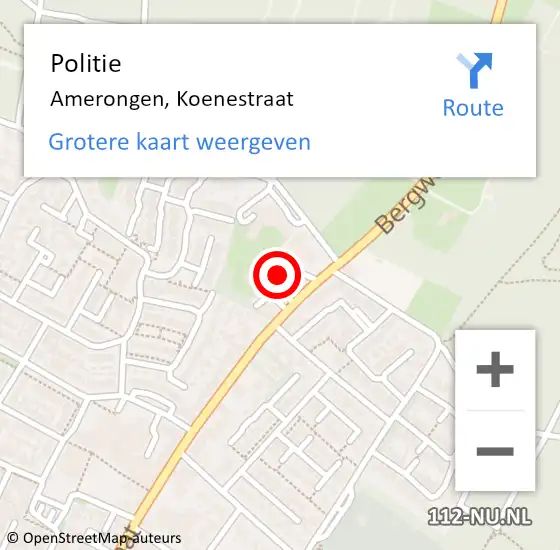 Locatie op kaart van de 112 melding: Politie Amerongen, Koenestraat op 7 december 2015 15:21