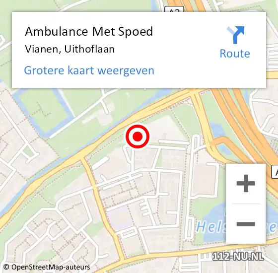 Locatie op kaart van de 112 melding: Ambulance Met Spoed Naar Vianen, Uithoflaan op 7 december 2015 15:24