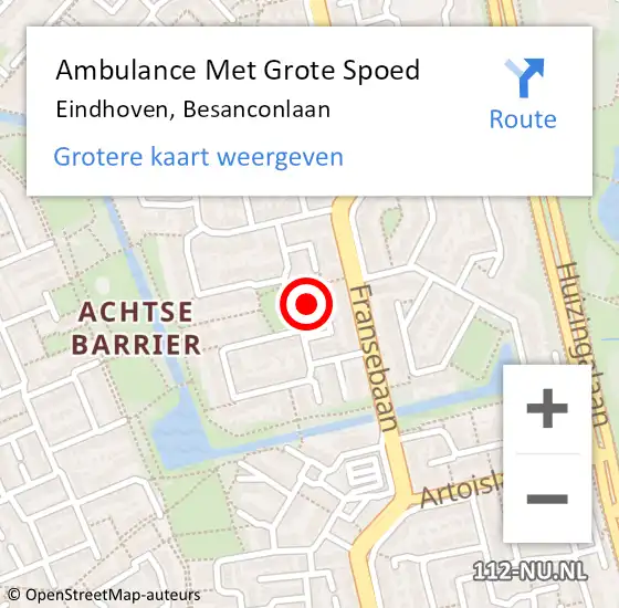 Locatie op kaart van de 112 melding: Ambulance Met Grote Spoed Naar Eindhoven, Besanconlaan op 7 december 2015 15:26