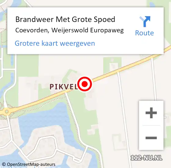 Locatie op kaart van de 112 melding: Brandweer Met Grote Spoed Naar Coevorden, Weijerswold Europaweg op 7 december 2015 15:34