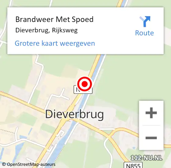 Locatie op kaart van de 112 melding: Brandweer Met Spoed Naar Dieverbrug, Rijksweg op 7 december 2015 15:35