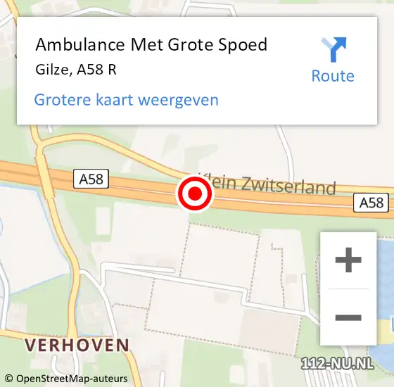 Locatie op kaart van de 112 melding: Ambulance Met Grote Spoed Naar Gilze, A58 R op 7 december 2015 15:36