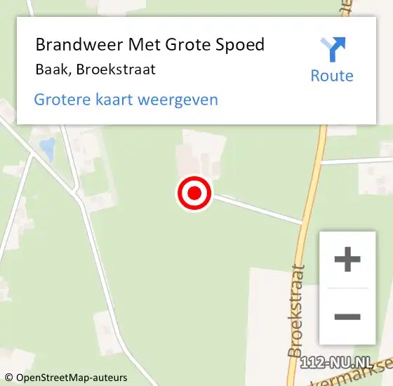 Locatie op kaart van de 112 melding: Brandweer Met Grote Spoed Naar Baak, Broekstraat op 7 december 2015 16:04