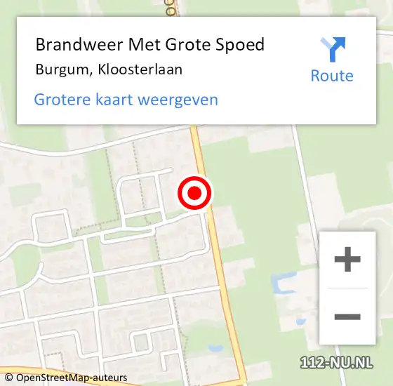 Locatie op kaart van de 112 melding: Brandweer Met Grote Spoed Naar Burgum, Kloosterlaan op 7 december 2015 17:00