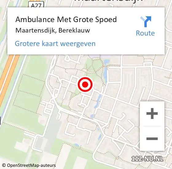 Locatie op kaart van de 112 melding: Ambulance Met Grote Spoed Naar Maartensdijk, Bereklauw op 7 december 2015 17:24