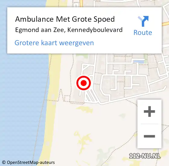 Locatie op kaart van de 112 melding: Ambulance Met Grote Spoed Naar Egmond aan Zee, Kennedyboulevard op 7 december 2015 18:59