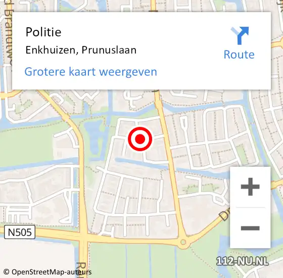 Locatie op kaart van de 112 melding: Politie Enkhuizen, Prunuslaan op 7 december 2015 19:13