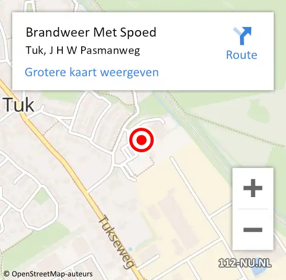 Locatie op kaart van de 112 melding: Brandweer Met Spoed Naar Tuk, J H W Pasmanweg op 7 december 2015 20:54