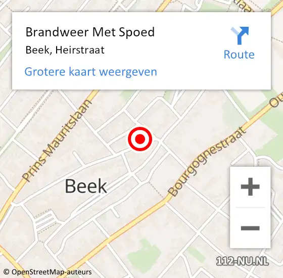 Locatie op kaart van de 112 melding: Brandweer Met Spoed Naar Beek, Heirstraat op 7 december 2015 21:01