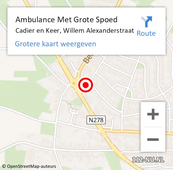 Locatie op kaart van de 112 melding: Ambulance Met Grote Spoed Naar Cadier en Keer, Willem Alexanderstraat op 29 november 2013 10:58