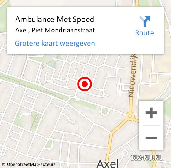 Locatie op kaart van de 112 melding: Ambulance Met Spoed Naar Axel, Piet Mondriaanstraat op 14 september 2013 10:39