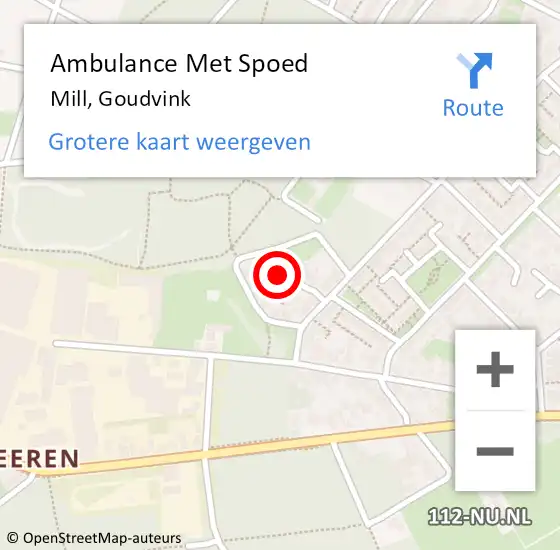 Locatie op kaart van de 112 melding: Ambulance Met Spoed Naar Mill, Goudvink op 7 december 2015 22:12