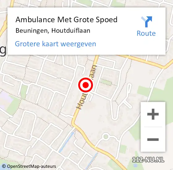Locatie op kaart van de 112 melding: Ambulance Met Grote Spoed Naar Beuningen, Houtduiflaan op 8 december 2015 02:31