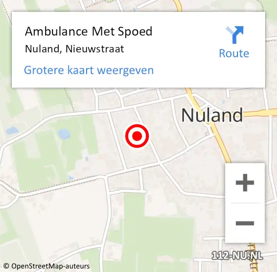 Locatie op kaart van de 112 melding: Ambulance Met Spoed Naar Nuland, Nieuwstraat op 8 december 2015 06:26