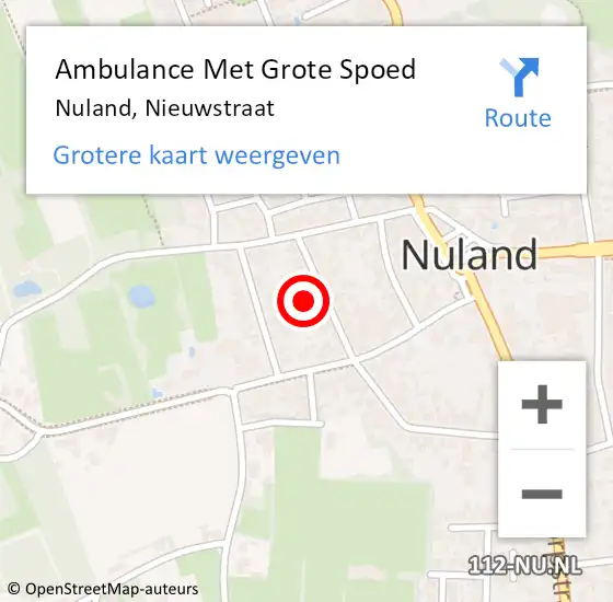 Locatie op kaart van de 112 melding: Ambulance Met Grote Spoed Naar Nuland, Nieuwstraat op 8 december 2015 06:28