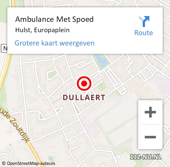 Locatie op kaart van de 112 melding: Ambulance Met Spoed Naar Hulst, Europaplein op 8 december 2015 07:53