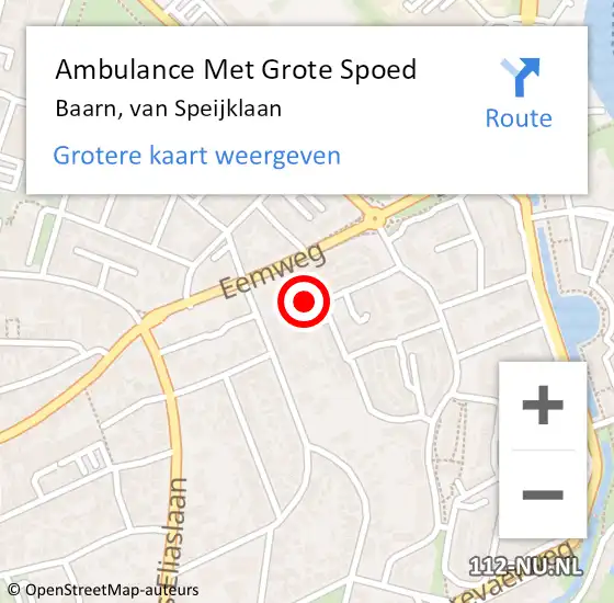 Locatie op kaart van de 112 melding: Ambulance Met Grote Spoed Naar Baarn, van Speijklaan op 8 december 2015 11:34