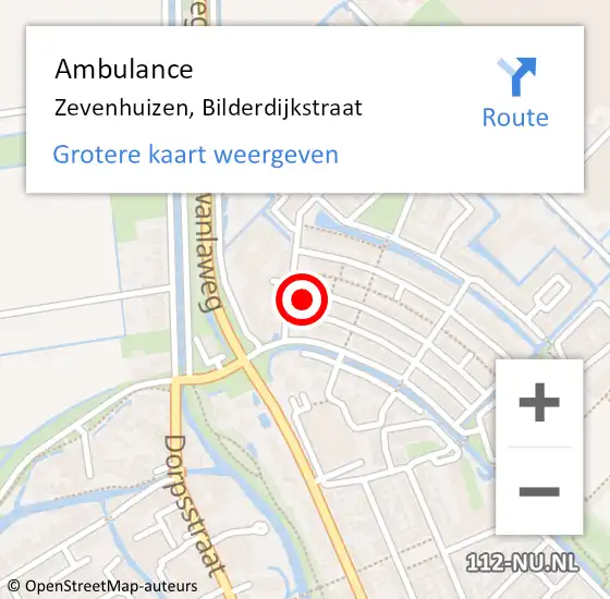 Locatie op kaart van de 112 melding: Ambulance Zevenhuizen, Bilderdijkstraat op 8 december 2015 11:53