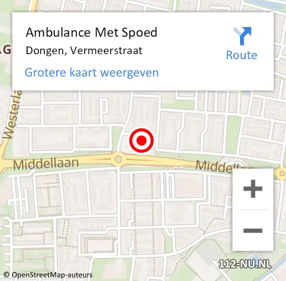 Locatie op kaart van de 112 melding: Ambulance Met Spoed Naar Dongen, Vermeerstraat op 8 december 2015 12:47