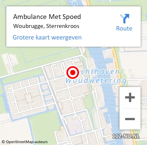 Locatie op kaart van de 112 melding: Ambulance Met Spoed Naar Woubrugge, Sterrenkroos op 8 december 2015 14:37