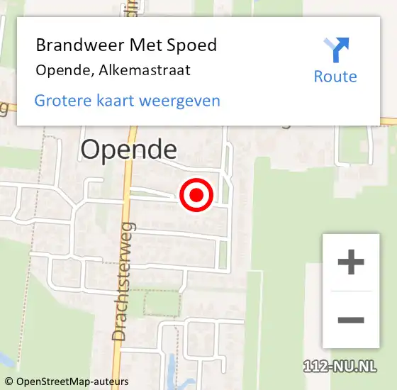 Locatie op kaart van de 112 melding: Brandweer Met Spoed Naar Opende, Alkemastraat op 8 december 2015 14:46