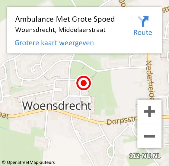 Locatie op kaart van de 112 melding: Ambulance Met Grote Spoed Naar Woensdrecht, Middelaerstraat op 8 december 2015 15:41