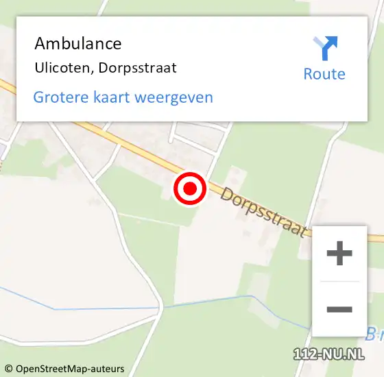 Locatie op kaart van de 112 melding: Ambulance Ulicoten, Dorpsstraat op 8 december 2015 15:50