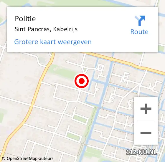 Locatie op kaart van de 112 melding: Politie Sint Pancras, Kabelrijs op 8 december 2015 17:21
