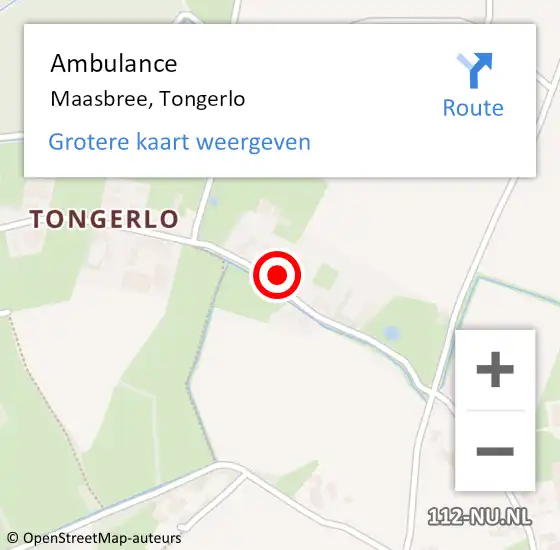 Locatie op kaart van de 112 melding: Ambulance Maasbree, Tongerlo op 8 december 2015 17:51