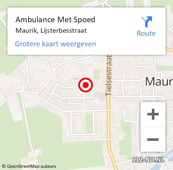 Locatie op kaart van de 112 melding: Ambulance Met Spoed Naar Maurik, Lijsterbesstraat op 8 december 2015 18:13