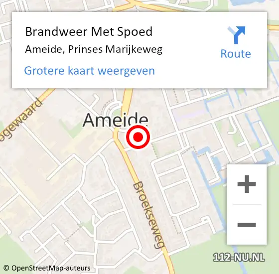 Locatie op kaart van de 112 melding: Brandweer Met Spoed Naar Ameide, Prinses Marijkeweg op 8 december 2015 18:27