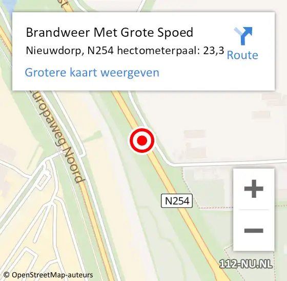 Locatie op kaart van de 112 melding: Brandweer Met Grote Spoed Naar Nieuwdorp, N254 hectometerpaal: 22,1 op 8 december 2015 18:29