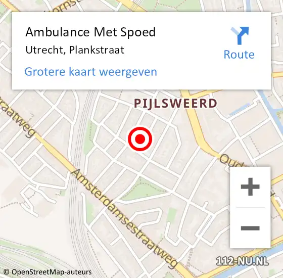 Locatie op kaart van de 112 melding: Ambulance Met Spoed Naar Utrecht, Plankstraat op 8 december 2015 18:36