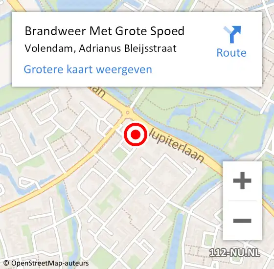 Locatie op kaart van de 112 melding: Brandweer Met Grote Spoed Naar Volendam, Adrianus Bleijsstraat op 8 december 2015 22:07