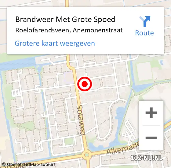 Locatie op kaart van de 112 melding: Brandweer Met Grote Spoed Naar Roelofarendsveen, Anemonenstraat op 8 december 2015 23:21
