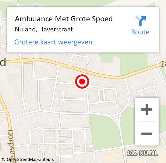 Locatie op kaart van de 112 melding: Ambulance Met Grote Spoed Naar Nuland, Haverstraat op 8 december 2015 23:28