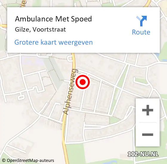 Locatie op kaart van de 112 melding: Ambulance Met Spoed Naar Gilze, Voortstraat op 9 december 2015 00:24