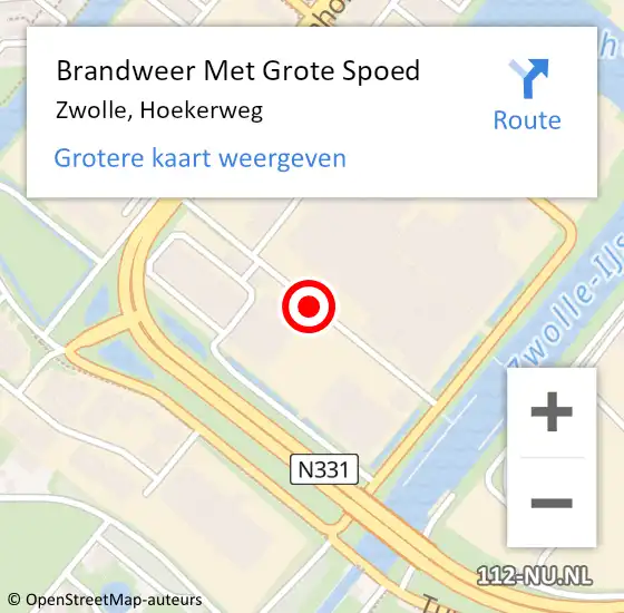 Locatie op kaart van de 112 melding: Brandweer Met Grote Spoed Naar Zwolle, Hoekerweg op 9 december 2015 01:30