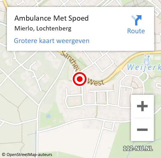 Locatie op kaart van de 112 melding: Ambulance Met Spoed Naar Mierlo, Lochtenberg op 9 december 2015 05:31