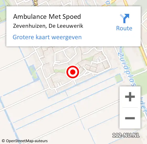Locatie op kaart van de 112 melding: Ambulance Met Spoed Naar Zevenhuizen, De Leeuwerik op 9 december 2015 08:35