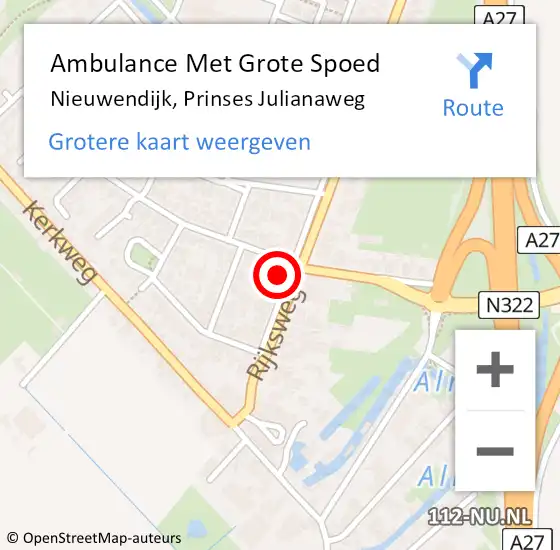 Locatie op kaart van de 112 melding: Ambulance Met Grote Spoed Naar Nieuwendijk, Prinses Julianaweg op 9 december 2015 09:55