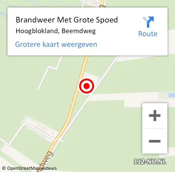 Locatie op kaart van de 112 melding: Brandweer Met Grote Spoed Naar Hoogblokland, Beemdweg op 9 december 2015 10:44