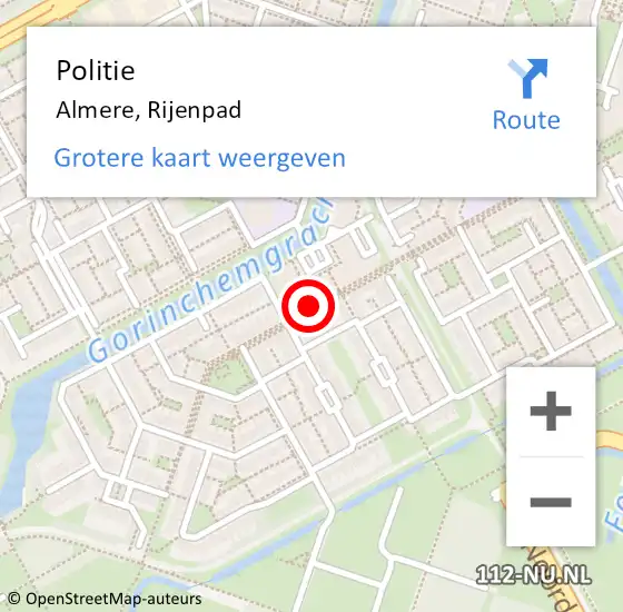 Locatie op kaart van de 112 melding: Politie Almere, Rijenpad op 9 december 2015 12:27